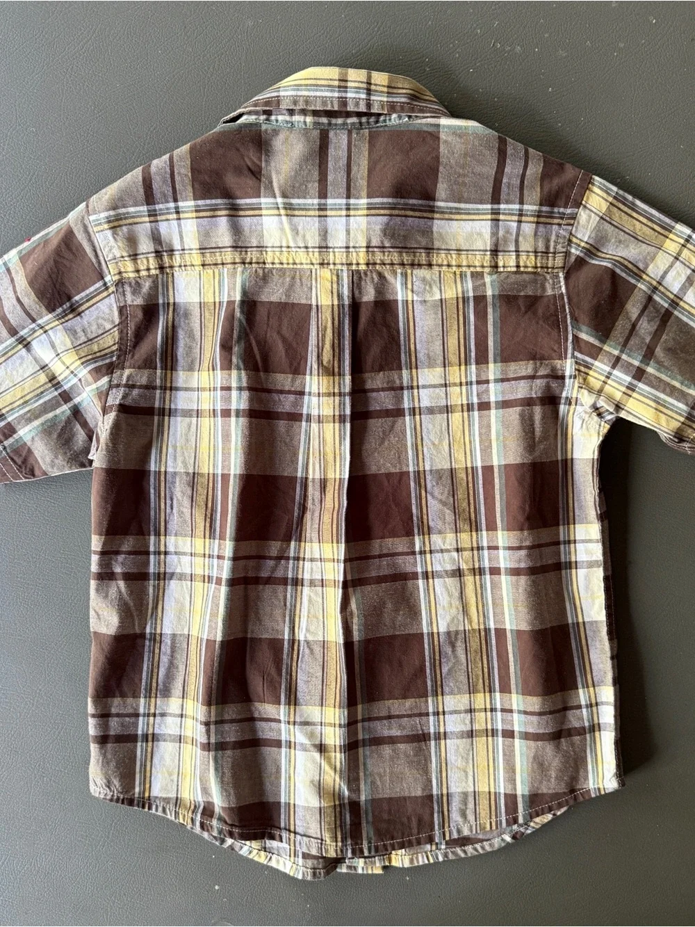 Gymboree Boys Plaid Button Down Shirt Size 4 NWT Brown Yellow Short Sleeve